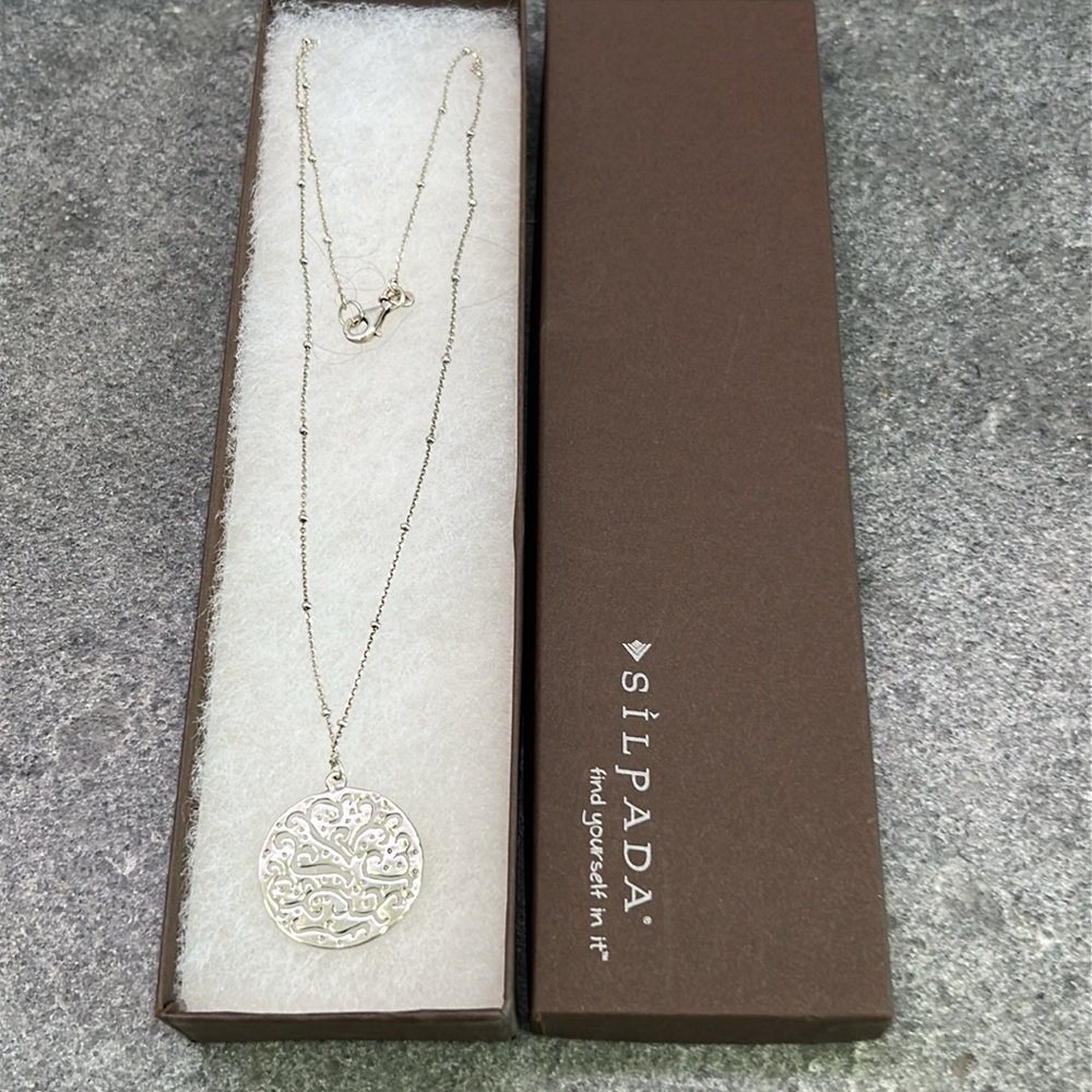SILPADA N2328 Retired 925 Sterling Silver Disc Cut Above Necklace 18” bead chain
